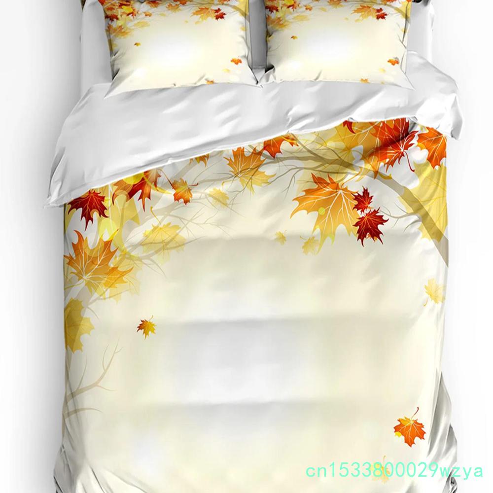 Autumn Plant Tree Leaves Duvet Cover With Pillow Case Custom Comforter 3pcs Bedding Set Quilt Cover Double Bed Home Textile