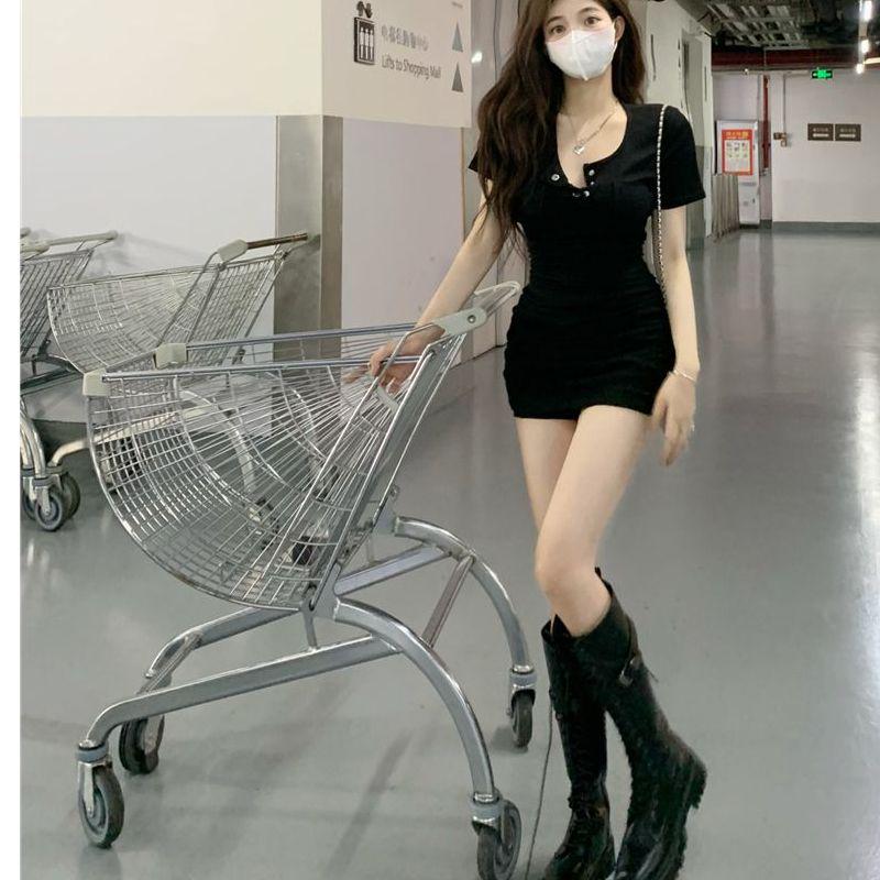 

French Sweet & Spicy Style Petite Slim Fit Bodycon Dress for Women - Summer Casual Socialite Temperament Dress 2XL розовый