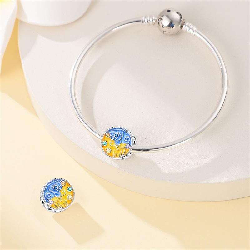 Kupfer Leuchtender Verträumter Sternenhimmel Ölgemälde Perlen Passen Charm Armband Anhänger Frauen DIY Feiner Schmuck Party Geschenk