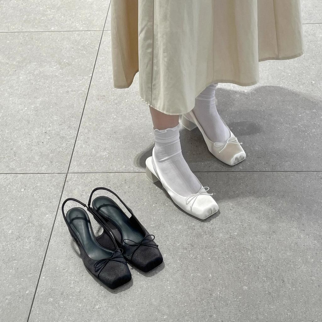 IPPEUM Women Ballet Flats Satin Low Heel Square Toe Pumps Mary Janes 2025 High Heels Ballerina Shoes Plus Size 43