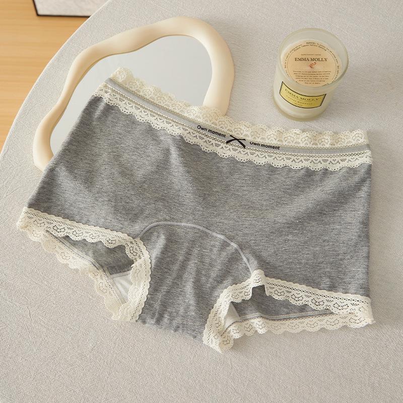 10A Antibakterieller sportlicher Colorblock Baumwollspitzen-Slip - Sexy Mid-Waist Nahtlose Damen-Boxershorts