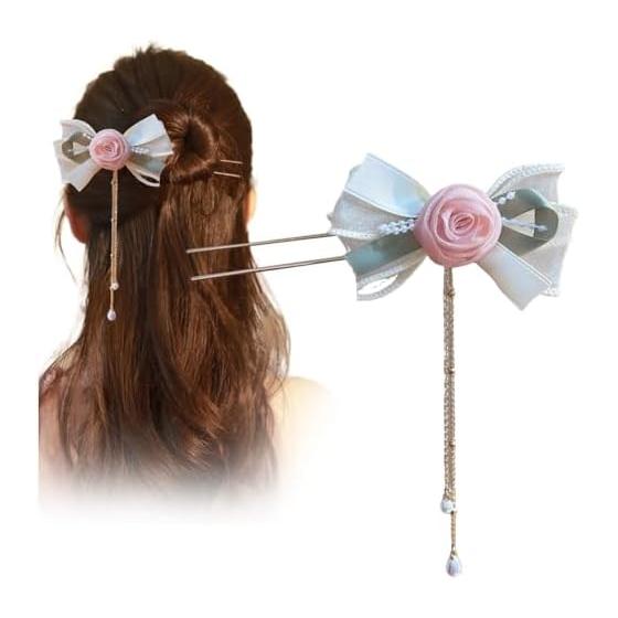 FASELE Hair Stick, Hair Accessory, Casual, Stylish, Sweet, Cute Rose Flower Ribbon Hair Clip, Popular Women's Elegant Fashionable for Kimono, Western