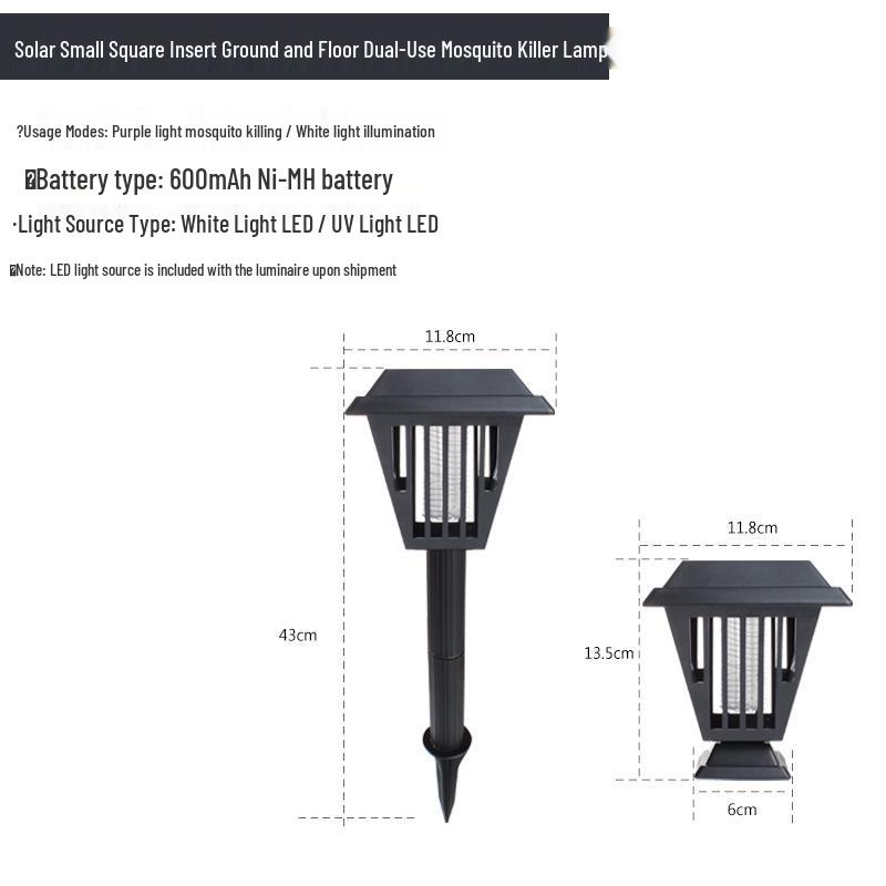 Outdoor Solar Mosquito Killer Lamp - Waterproof Ground Insert for Garden, Courtyard, and Lawn. Small Square Solar Mosquito Killer Lamp