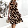 Plus Size V Neck Sleeveless Dress Green Hills Lake Watercolor Print For Lakeside Picnic Outing