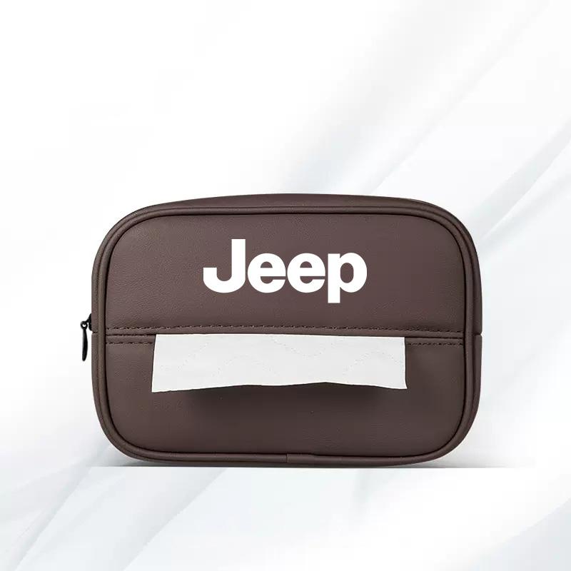 For Jeep PU Leather Car Tissue Box Armrest Paper Towel Storage Bag For Jeep Grand Cherokee Wrangler JK Gladiator Compass Rene