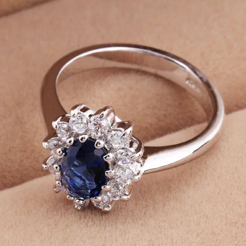 European and American New Blue Zircon Rings Luxury Fashion Jewelry Cubic Zirconia Bridal Wedding Engagement