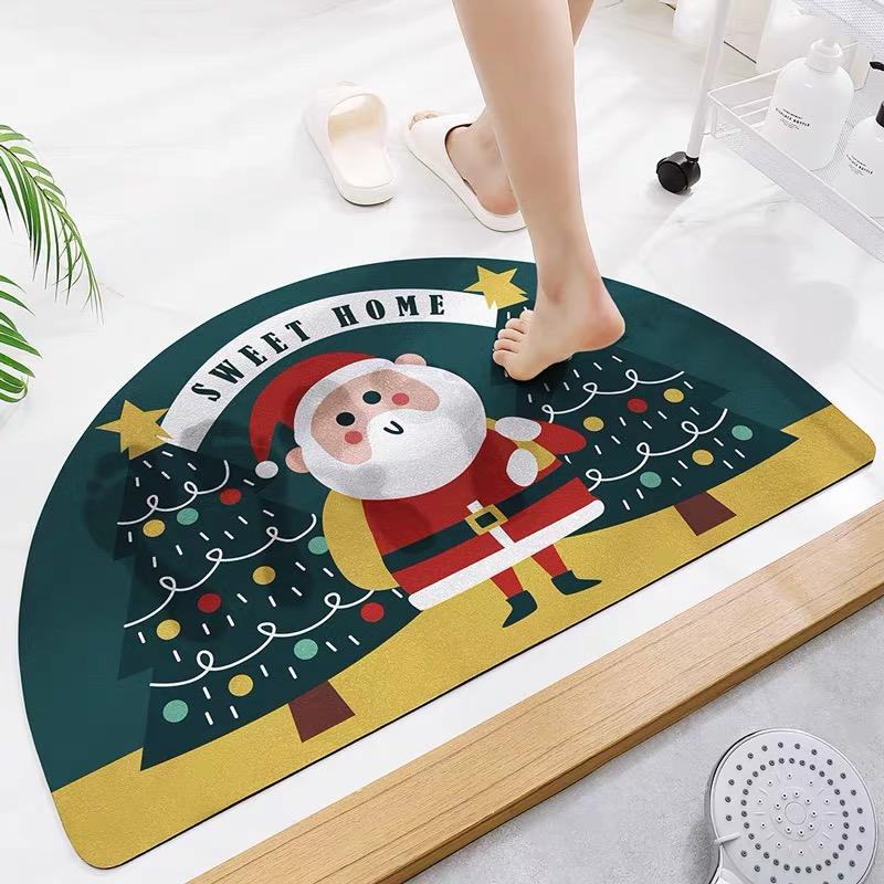

Мультяшный рождественский диатомовый грязевой коврик для ванной комнаты, впитывающий коврик для ног, бытовой коврик для входа в туалет, нескользящий коврик для туалета 40x60cm 16x24inch