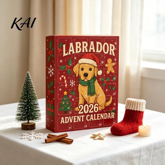 Weihnachten Hund Thema Dekorationen 2026 Labrador Adventskalender, 24 Tage 2D Flache Acryl-Ornamente Festliche Wohnkultur Zubehör Countdown Sammlerstück
