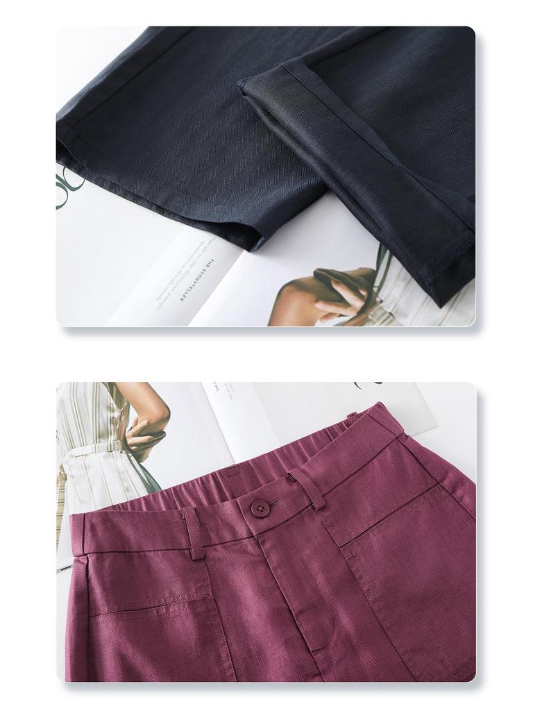 Women's Wide-Leg Brown Cotton Linen Pants - Summer 2025 Collection: Thin, Loose, Casual, Straight-Leg Trousers for Petite Sizes