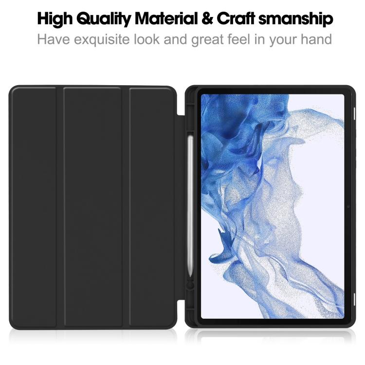 3-Fold Pure Color TPU Smart Leather Tablet Case with Pen Slot