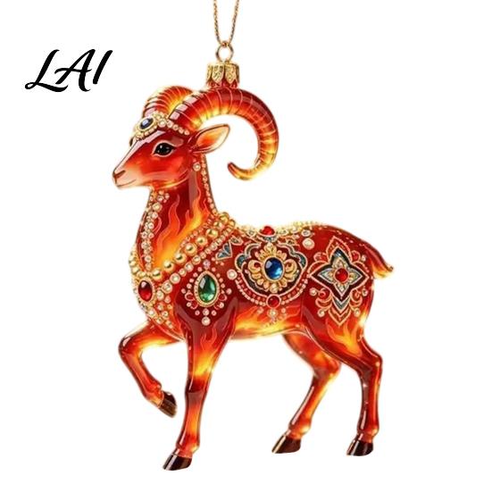 Acrylic Ornament for Restaurant 2PCS Christmas Goat Hanging Ornaments Decorative 2D Tree Birthday Party Decor Pendants Lightweight Festive Ornaments