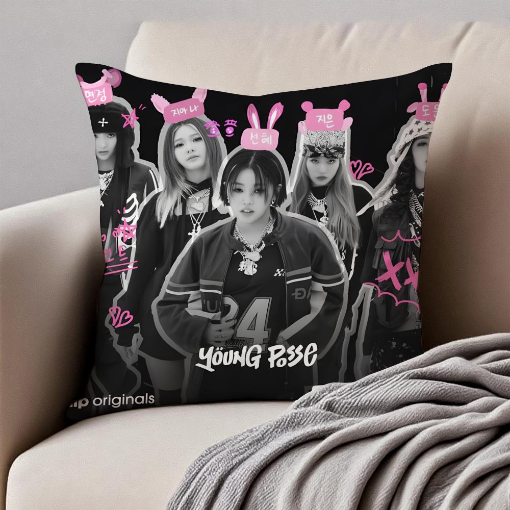 GirlGroup Kpop YYOUNG PPOSSE Cushion Cover Pillowcase Antidustmite Invisible Zipper Short Plush Sofa Cushion