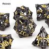 7 Pcs Black Golden Leaf Flower Metal Dice Hollow Metal Polyhedral Dice Set Suitable for Role-Playing RPG  Board Game Card Game