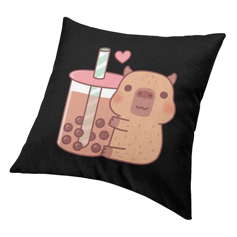 Cool Cute Little Capybara Hugs Bubble Tea Square Throw Pillow Cover Home Decor 3D Two Side Print Cushion Cover For Sofa