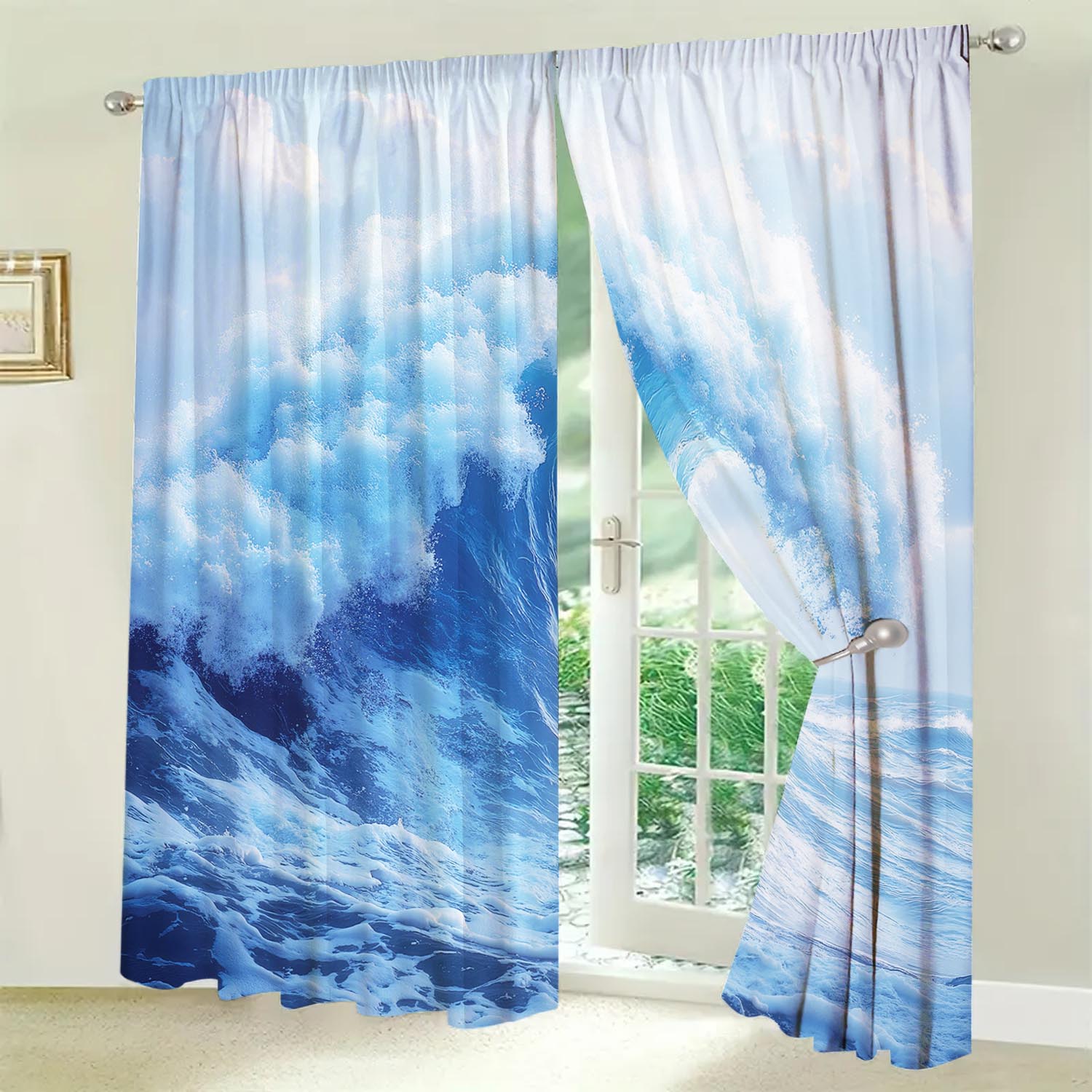 

Modern Panels Minimalist Wave Diagram Curtains Shade Privacy Protection Suitable Decorating Various Rooms Curtain Polyester W100*H70(CM)-Grommet top&2PCS