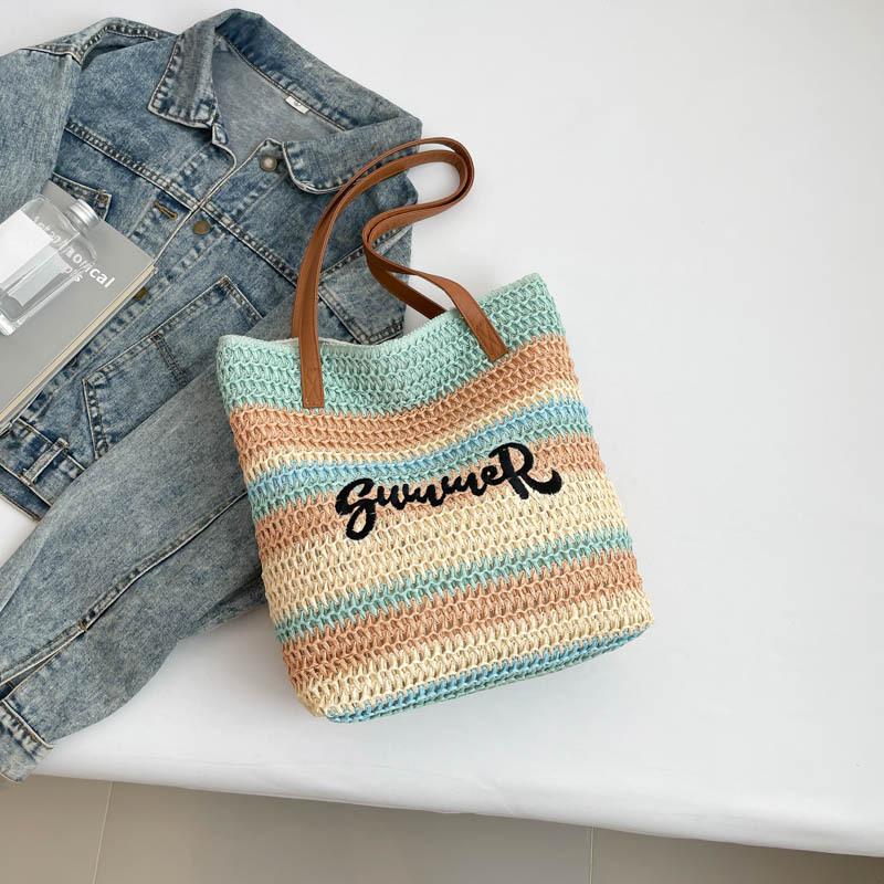 

Summer beautiful color contrasting color dopamine sweet casual large capacity shoulder underarm bag portable tote bag