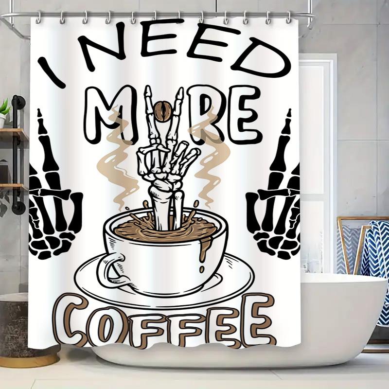 

Coffee-themed shower curtain with cool design for bathroom decor black, white, and brown colors available in custom sizes Perfec 90x180cm