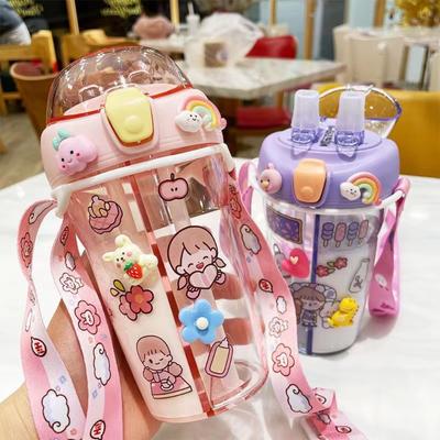 With Straw Double Drinking Water Bottle 430ml Water Cup Double Straw Water Kettle  School Kids
