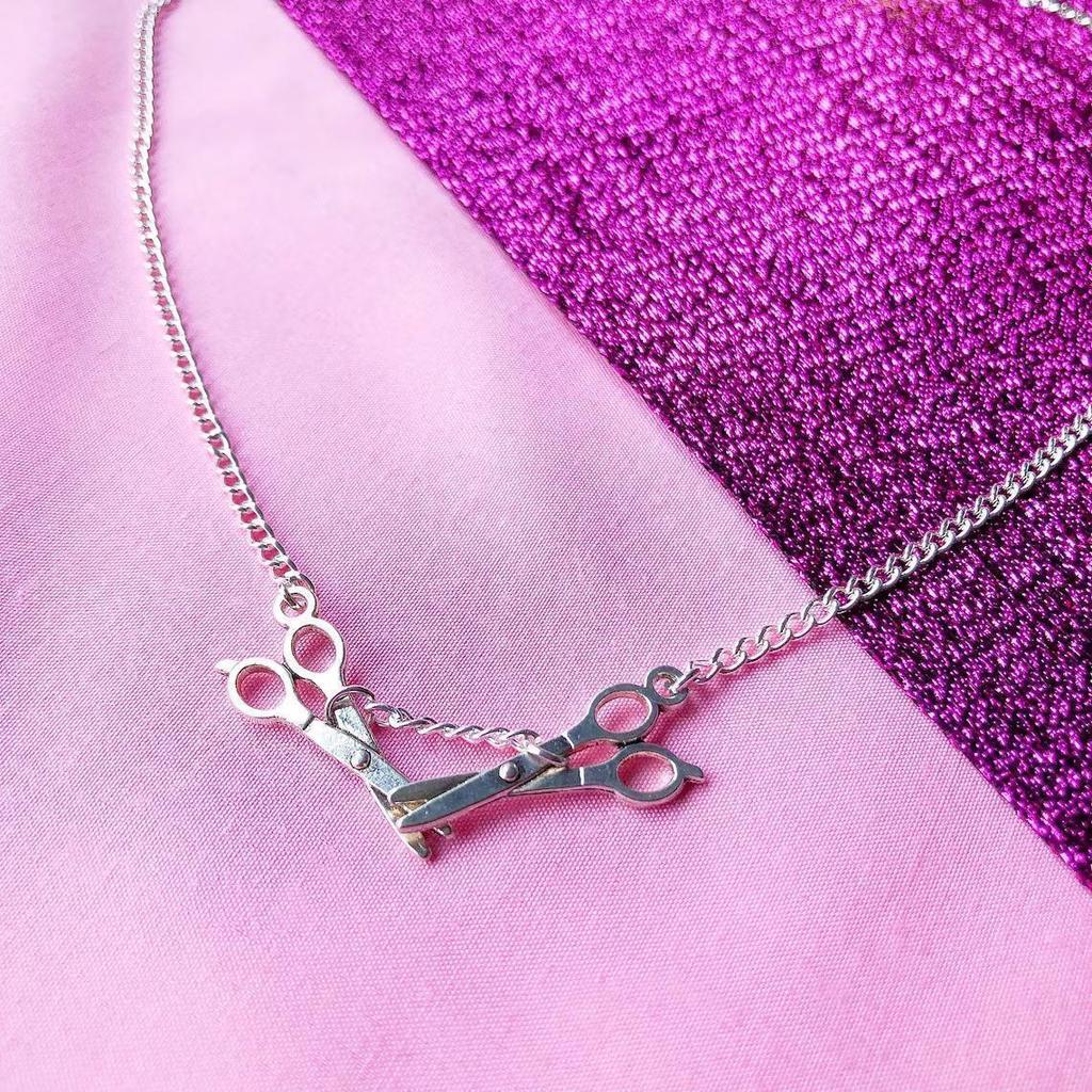 Gothic Punk Silver Scissor Pendant Necklace With Geometric Design For Women
