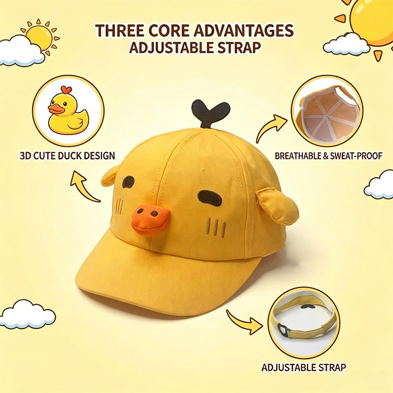 Cute Yellow Duck Baseball Cap, Adjustable Cartoon Sun Visor, Funny Animal Hat for Kids and Adults Outdoor