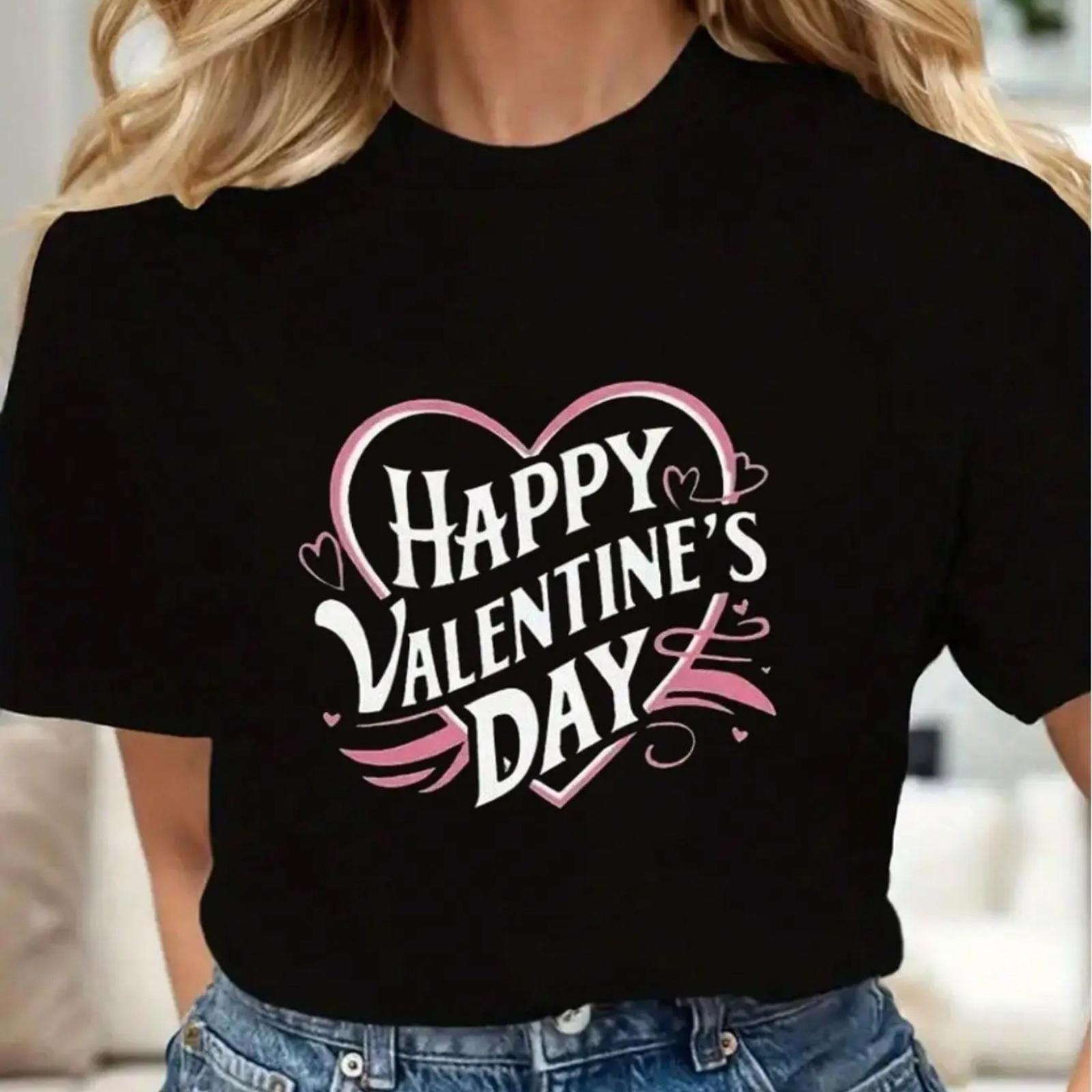 Women Casual Valentine s Day Heart Pattern Top Casual Crew Neck For Outdoors Activities And Casual Wear S
