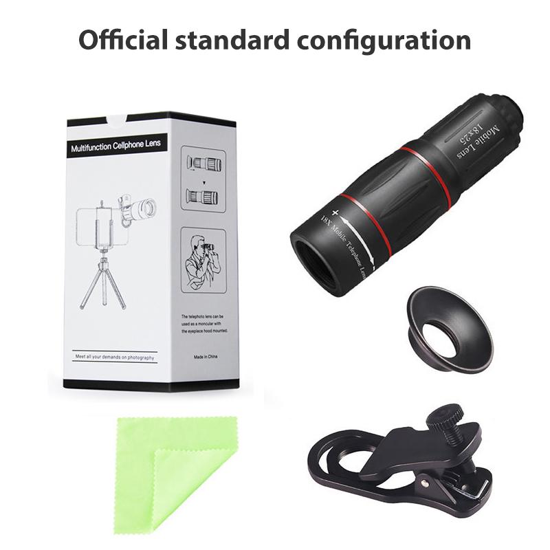 

Телескопический телеобъектив с 18-кратным зумом и штативом, монокулярный объектив для камеры мобильного телефона для охоты, спорта, кемпинга