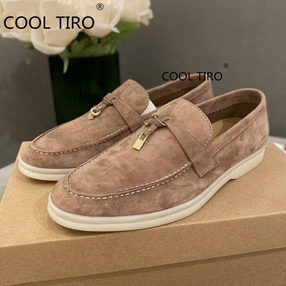 Woman Flat Shoes Slip On Women Loafers Leather Metal Lock Blue Suede Moccasins Mules Casual Driving Shoe Summer Walk Shoes Femme