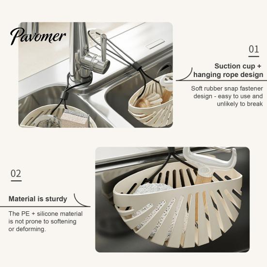 Drainage Basket for Kitchen Sink Drain Basket, Shell Shaped Hollow Hanging Sponge Countertop Space Saver Holder, Large Capacity Brushes And