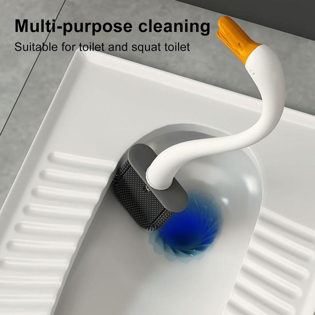 Wall Mount Toilet Brush Toilet Cleaner Brush with Swan Design Space-Saving Built-in Cleaning Liquid Holder for Sink Washbasin