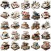 50 Creative Coffee and Books PET Transparent Stickers for Journals - 50 Sheets/Set