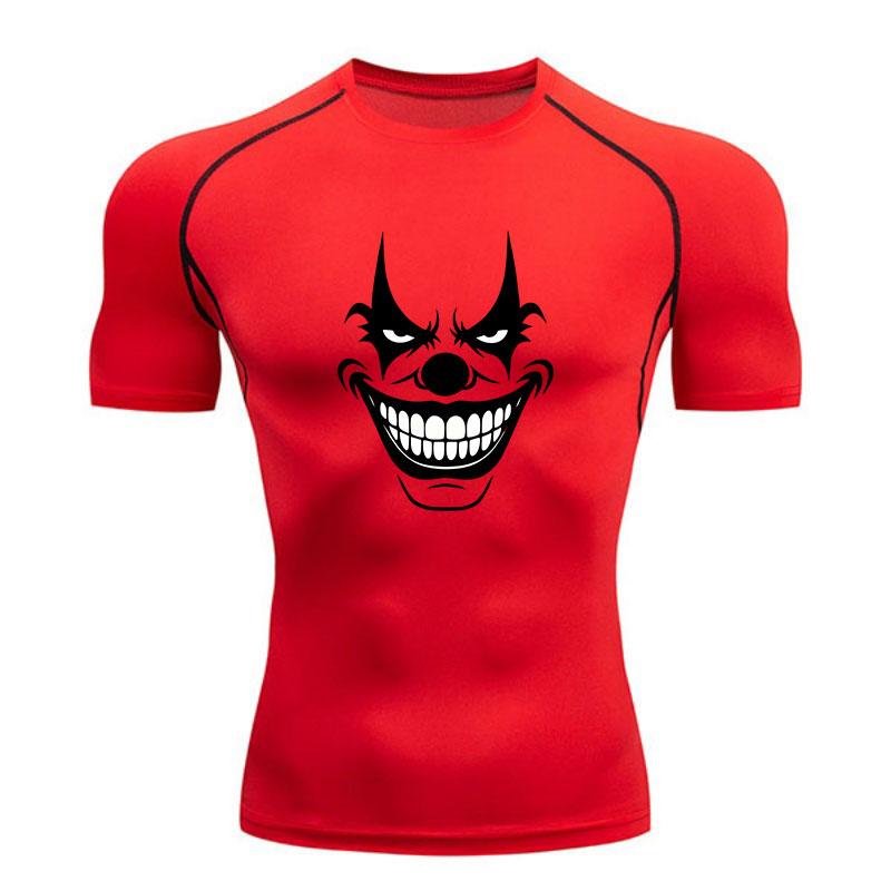 Men Compression Fitness Sport T-Shirt, Scary Evil Clown Face