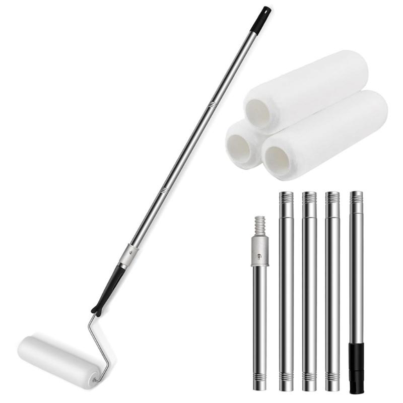 Telescopic Stainless Steel Paint Roller Set Paint Roller Extension Poles with 3 Brush Heads for Wall Ceiling Painting 1
