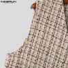INCERUN Men V Neck Front Cross Sleeveless Waistcoat Texture Plaid Vest Coats