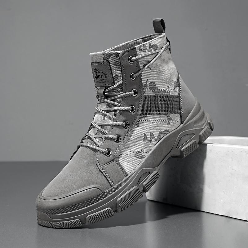 Herren Camouflage High Top Arbeitsstiefel Bequeme Sneaker Outdoor Wanderschuhe Dicke Sohle Rutschfest Langlebig Schnürstiefel Plateau-Stiefel