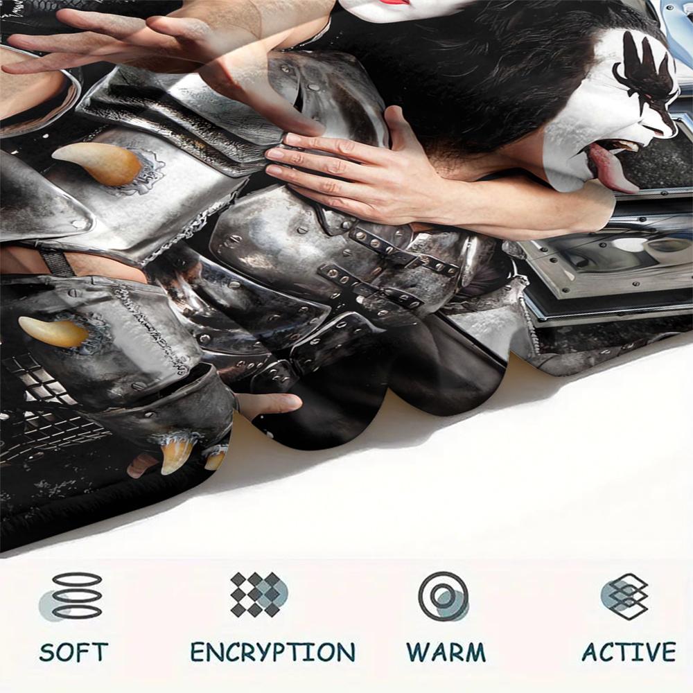 1Pc Rock Kiss Band Print Flannel Blanket, High Quality Comfortable for All Seasons, Home Decor, Warmth and Comfort, Perfect for Christmas Gifts