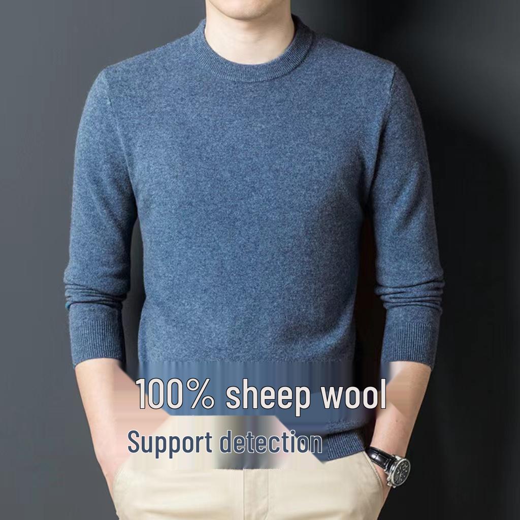 

Мужской однотонный свитер из 100% мериносовой шерсти - Теплый, приятный к коже, супермягкий, трикотаж с длинным рукавом, высококачественный, плотный 170/L for 120-135 lbs