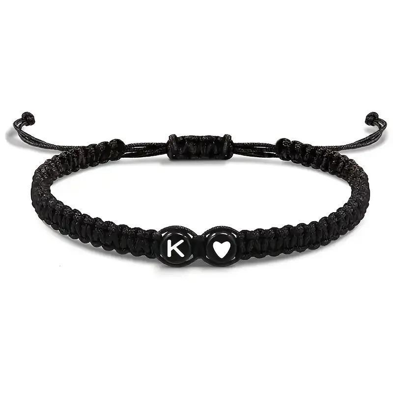 Handmade Black and White Heart Bracelet with 26 English Letters – Fashionable, Versatile Couple's Accessory
