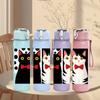 1PC Two Cats Bow Tie Bust 750ml Color Plastic Sports Water Bottle Leakproof Flip Straw Lid For Sports Office Home Use