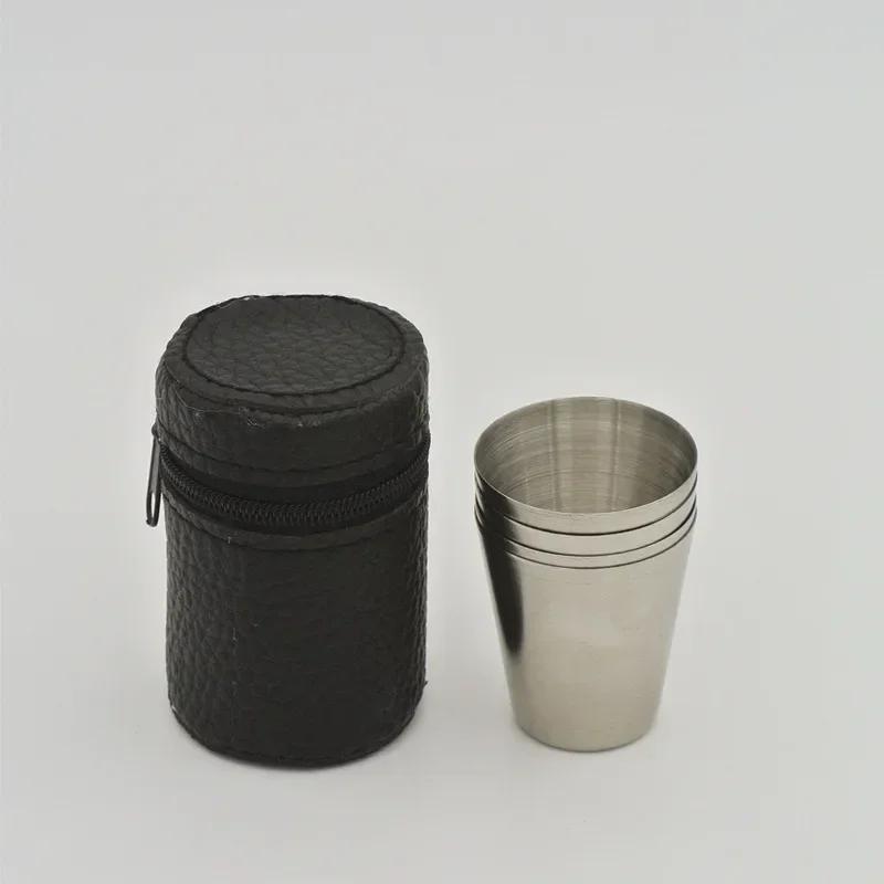4Pcs/set Outdoor Practical Travel Stainless Steel Cups Mini Set Glasses For Whisky Wine With Case Portable Drinkware 30ml