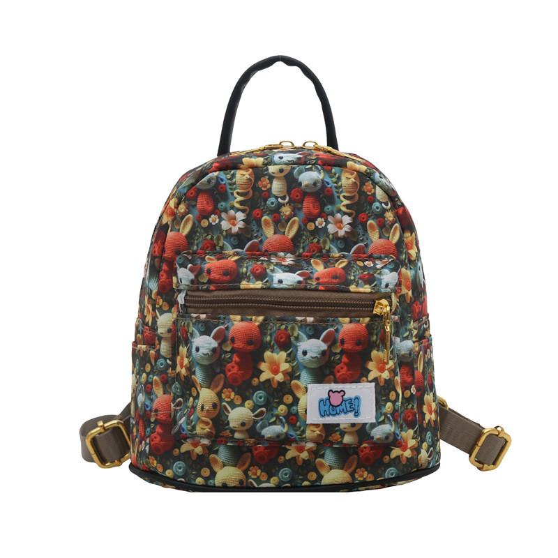 Cute Cotton Rabbit Bear Fox Shell Printed Student Casual Backpack With Pendant For Women