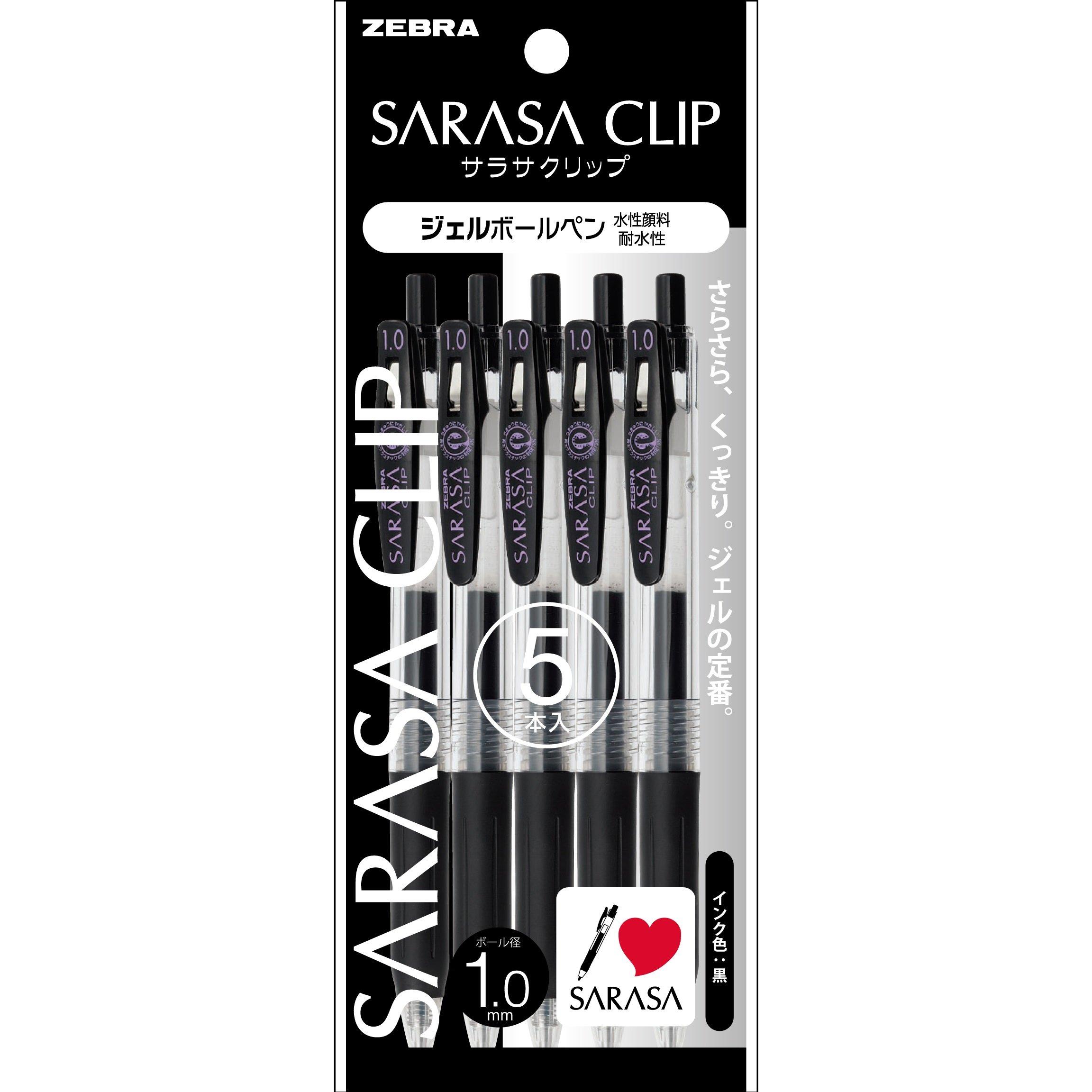 Zebra Sarasa Clip Gel Ballpoint 5 Pen, 1.0, Black, Pens, P-JJE15-BK5 чёрный