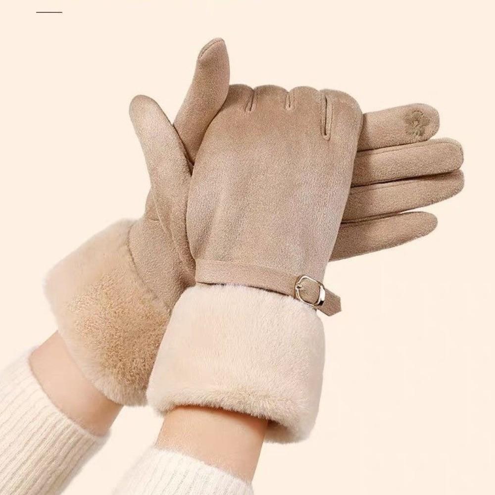 Suede Outdoor Cycling Gloves Winter Warm Five-finger Gloves Retro Touchscreen Gloves