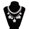Multilayer Imitation Pearl Snake Chain Choker Flower Pendant Necklace for Women Accessories
