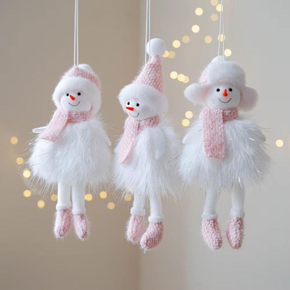 Creative Hanging Snowman Elegant Knit Hat Xmas Tree Hanging Pendant DIY Craft Pink White Snowman Ornaments Home Party Decor