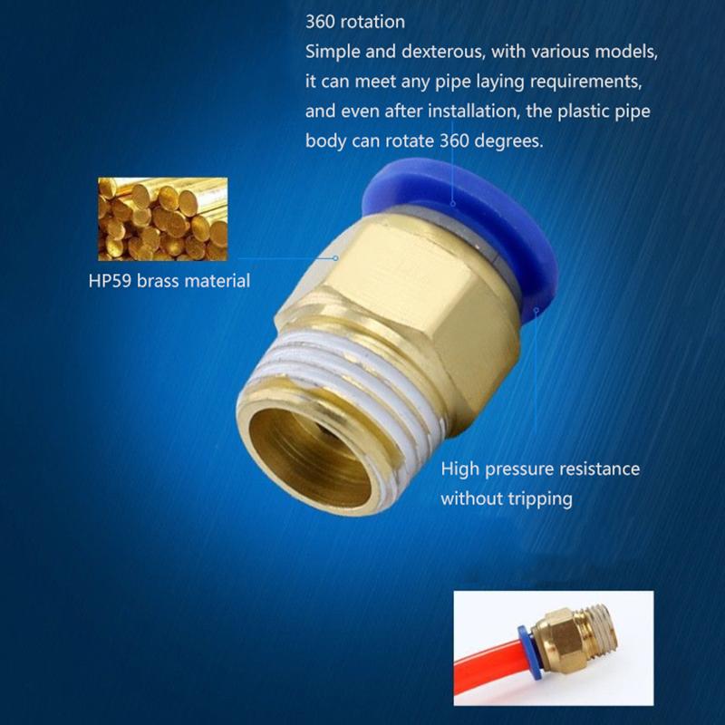 1Pc Pneumatic Air Connector Fitting Pc 4/6/8/10/12/14/16Mm Thread 1/4" 1/8" 3/8" 1/2" 3/4"Hose Fittings Pipe Quick Connectors