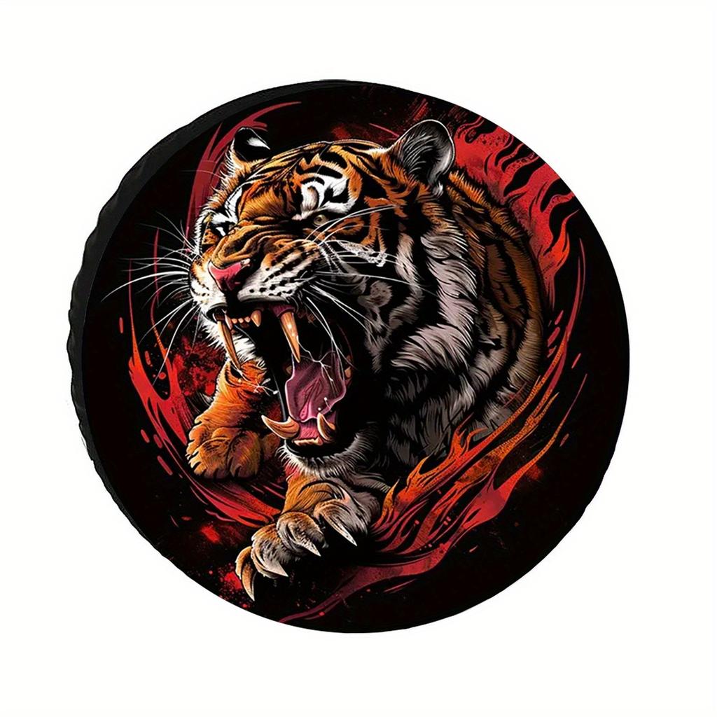 28/30/32/34-inch universal tire cover, polyester material, compatible with trailers, SUVs, trucks, and travel trailers, featuring a cool tiger design