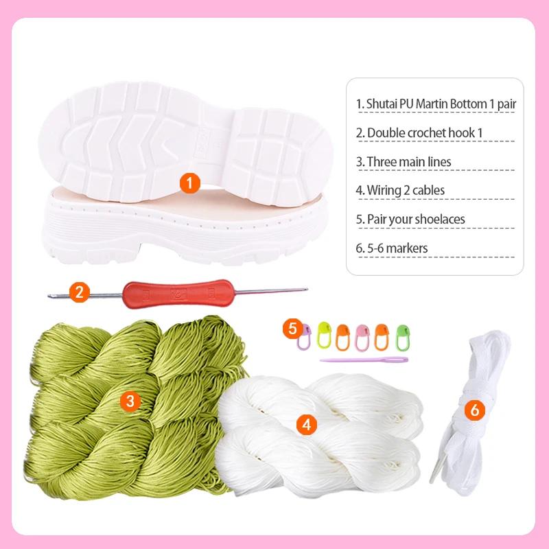 1 Set Hand Crochet Shoe Sole+ Hollow Thread, Soft Rubber Insole Hand-knitted for Shoes, Sandals, Needles Knitting DIY Material