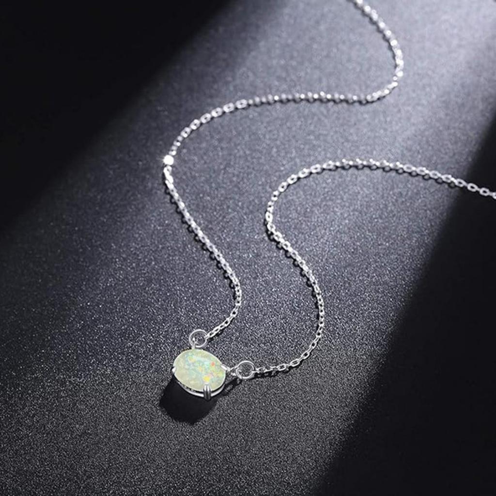 Oval Shimmering Opalescent Pendant Necklace Minimalist Dainty Jewelry for Everyday Wear