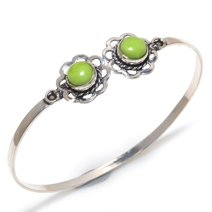 

Браслет-манжета ручной работы из натурального зеленого халцедона, регулируемый H2v33