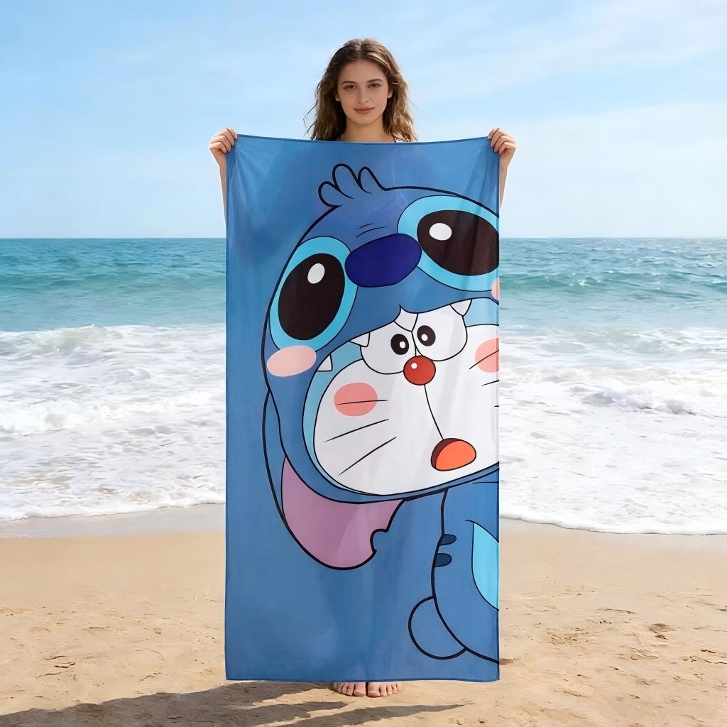 Doraemon Beach Towel Solid Blue Cartoon Character Print Microfiber Sand Free Quick Dry Towel Summer Pool Travel Bath Decor Kids